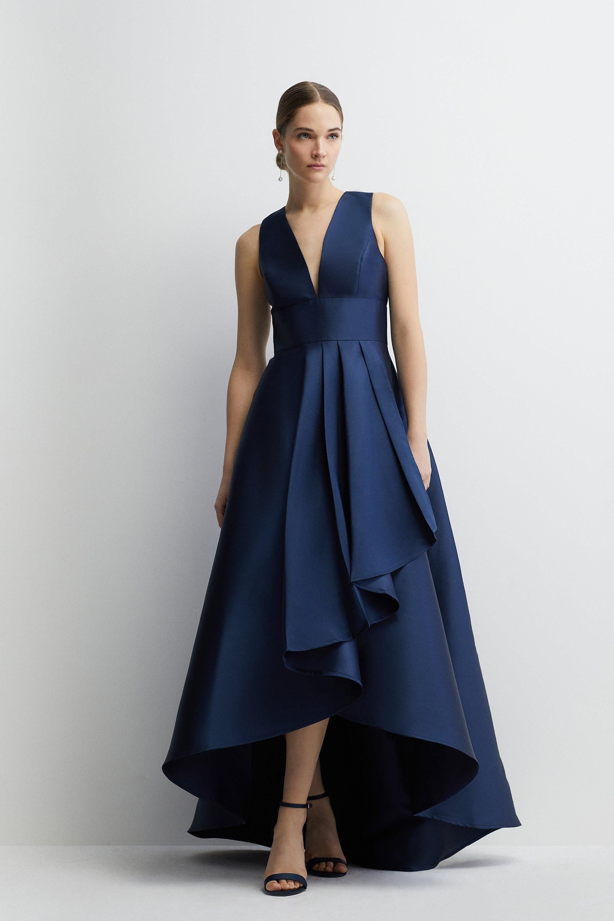 Coast Coast Honoured Petite Sleeveless Plunge Waterfall Twill Maxi Bridesmaid Dress Navy image 1