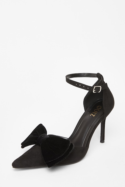 Quiz Black Velvet Bow Court Heels