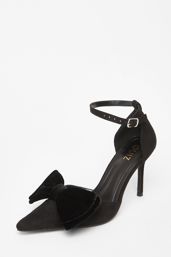 Quiz Black Velvet Bow Court Heels