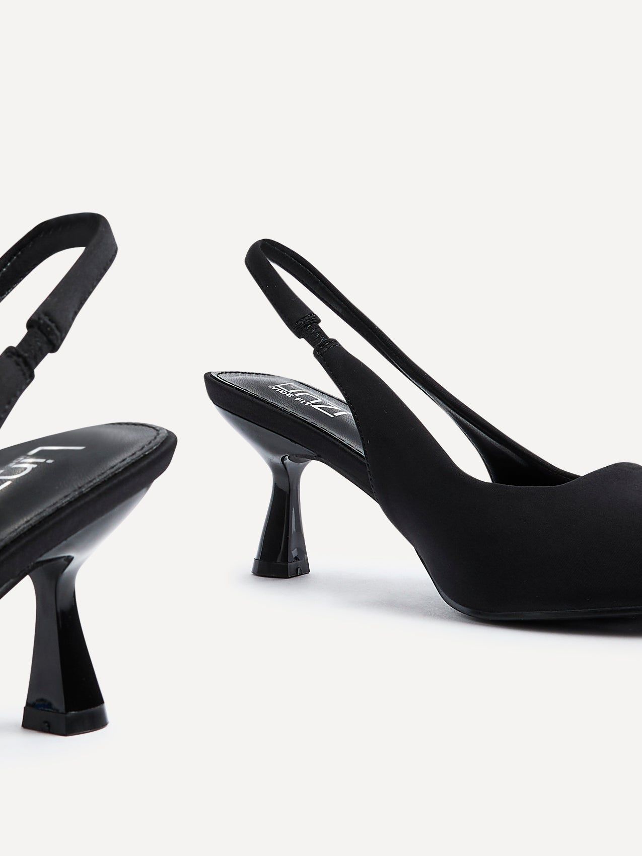 Linzi Izzie Wide Fit Black Lycra Sling Back Low Court Heel image 5