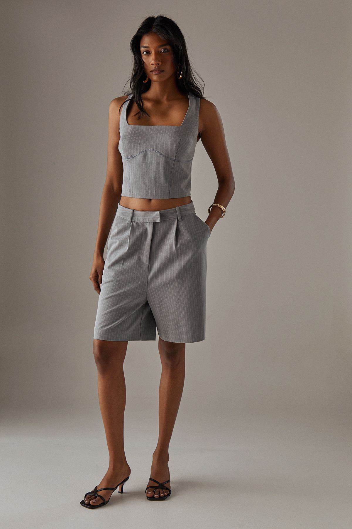 Warehouse Tailored Square Neck Corset Ash Grey image 2