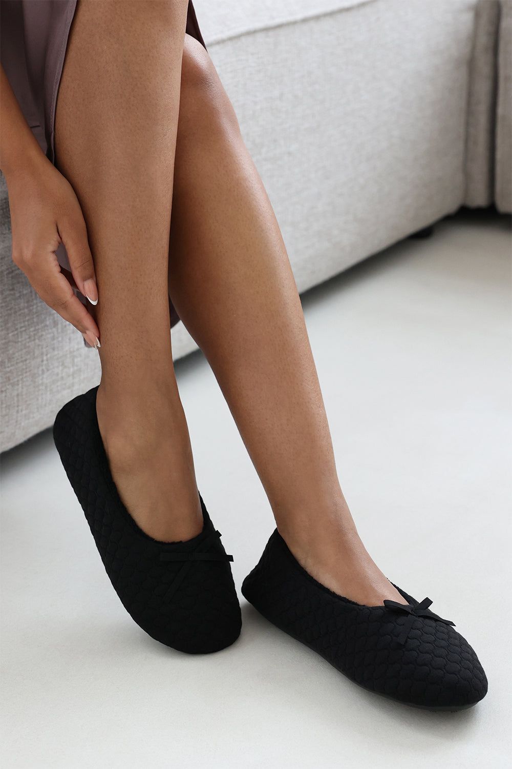 Where's That From 'Inez' Ballet Quilted Slippers with Faux Fur Lining and Bow Detail image 6