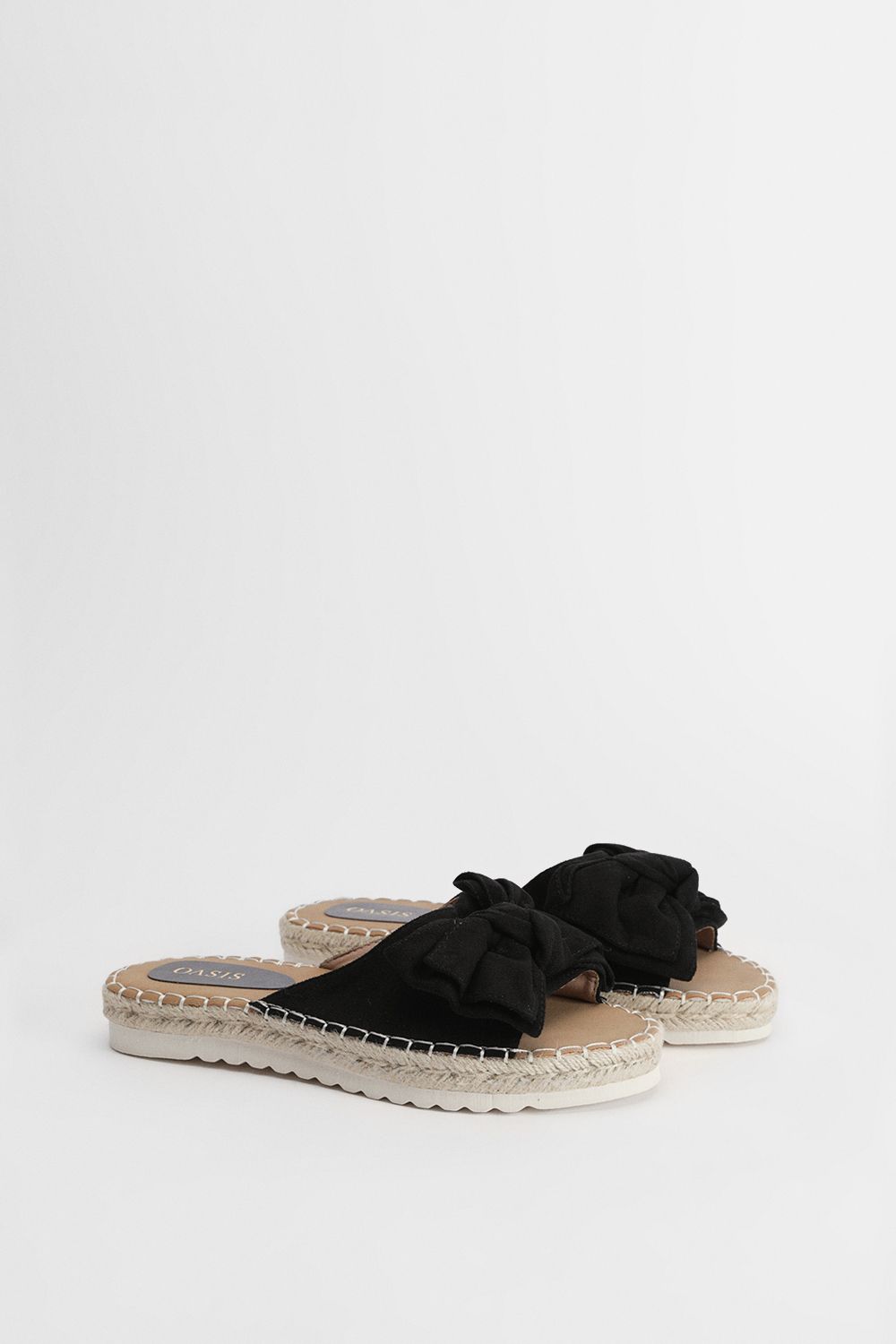 Oasis Beccy Faux Suede Bow Detail Slider Flat Sandals Black