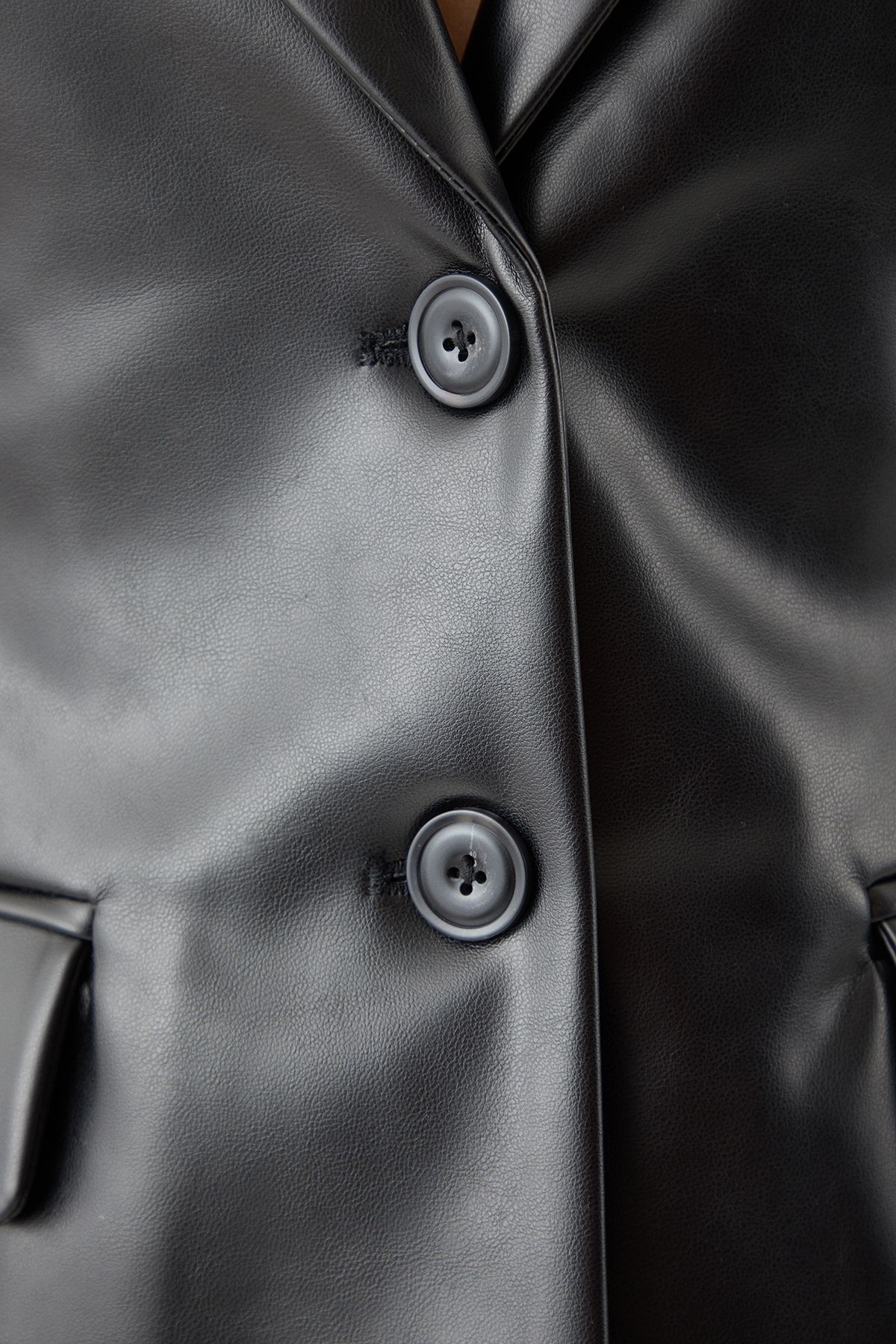 MissPap Faux Leather Moulded Waist Blazer Black image 5