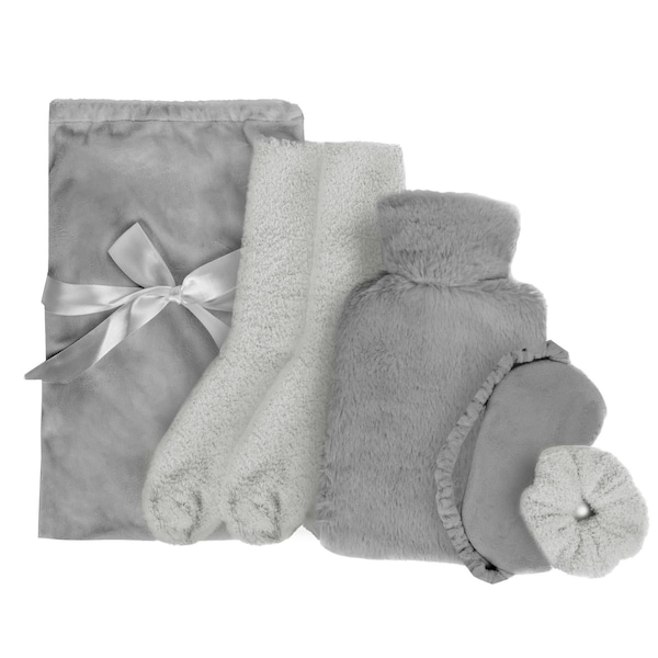 OHS Cosy Fleece Winter Hot Water Bottle 5PC Gift Set