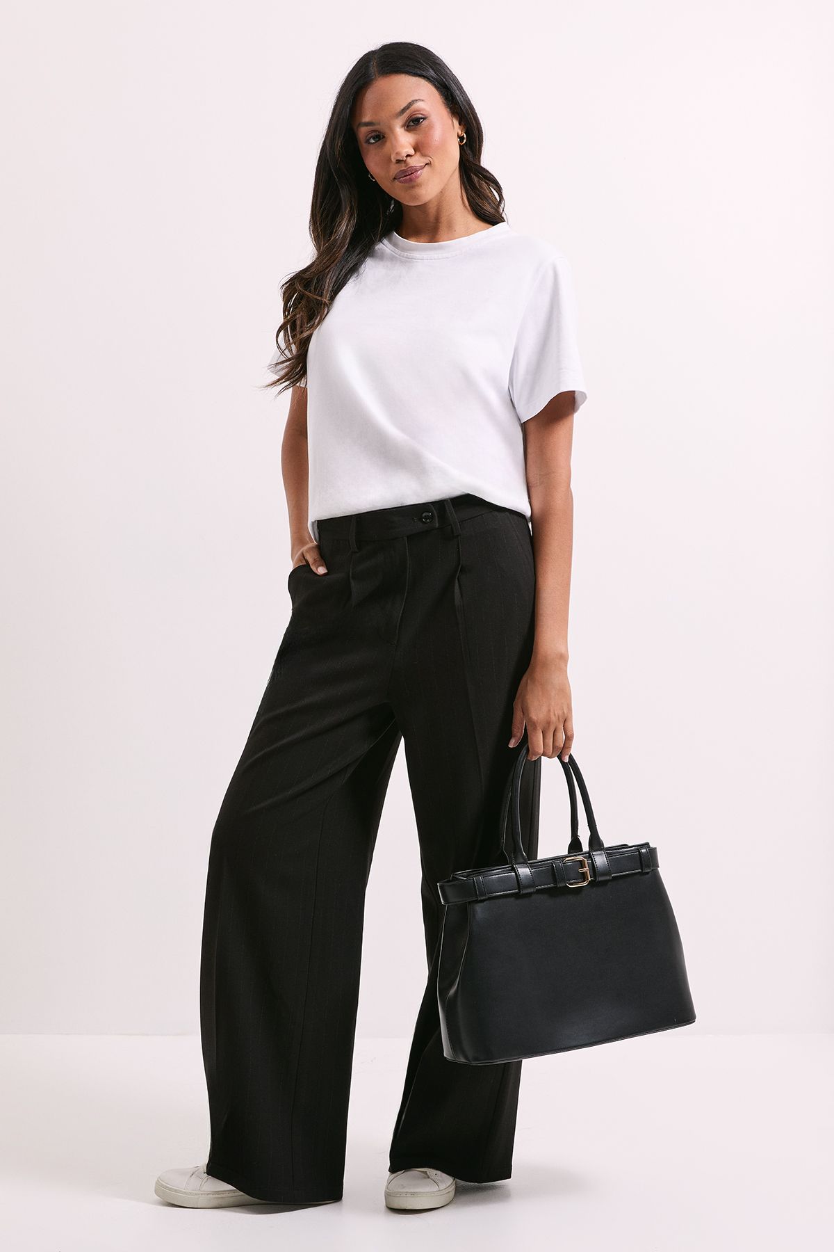 Dorothy Perkins Pinstripe Wide Leg Trouser Black image 1