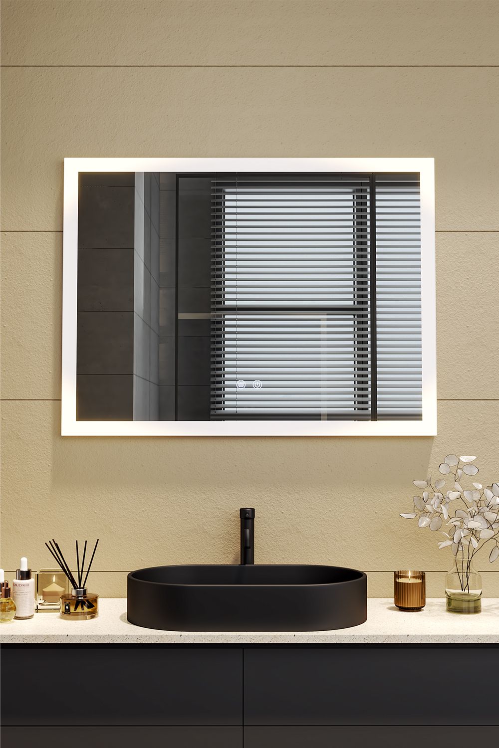 Living and Home Frameless Anti-Fog Dimmable LED Wall Mirror image 2