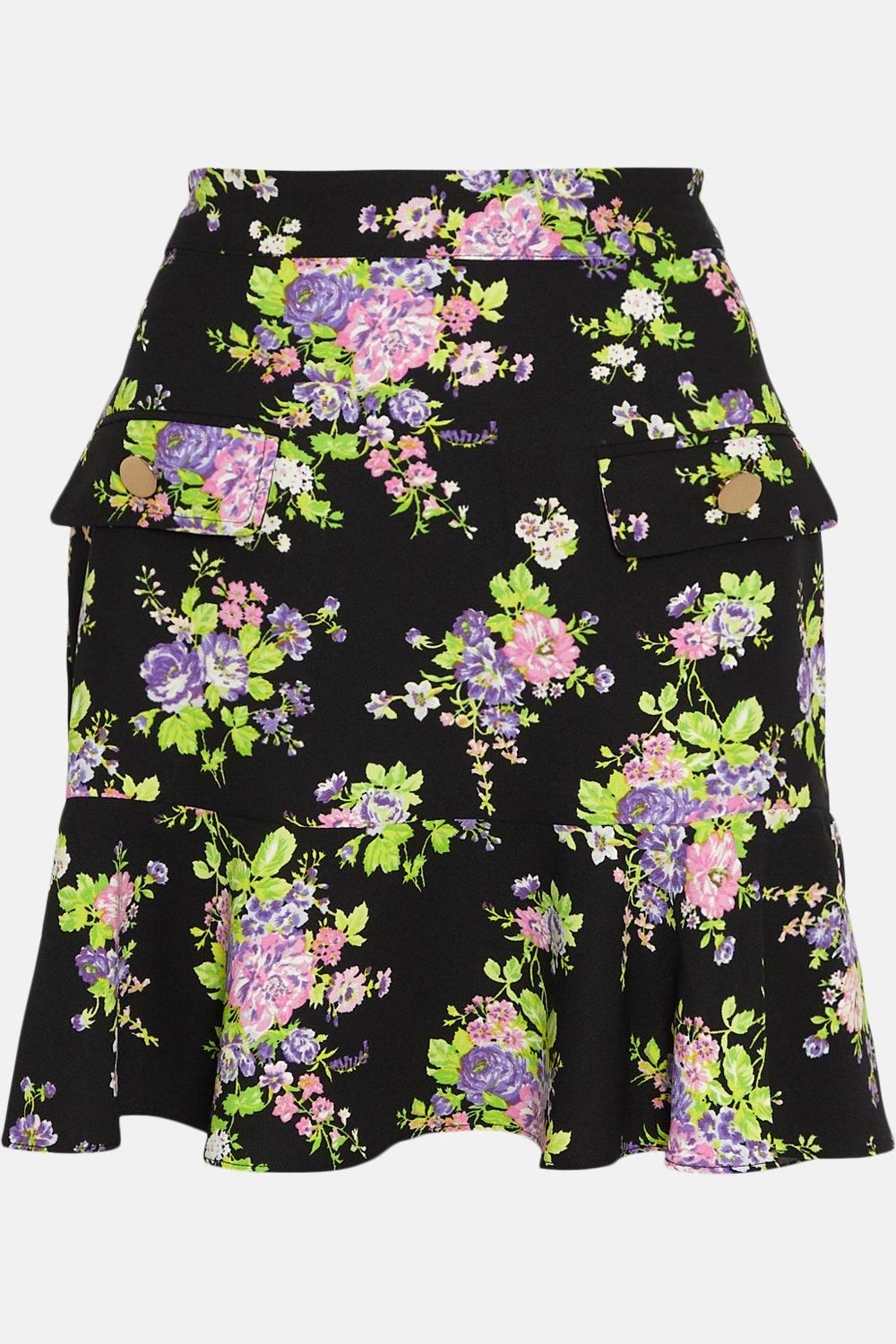 Warehouse Floral Mini Skirt With Gold Buttons Multi image 4