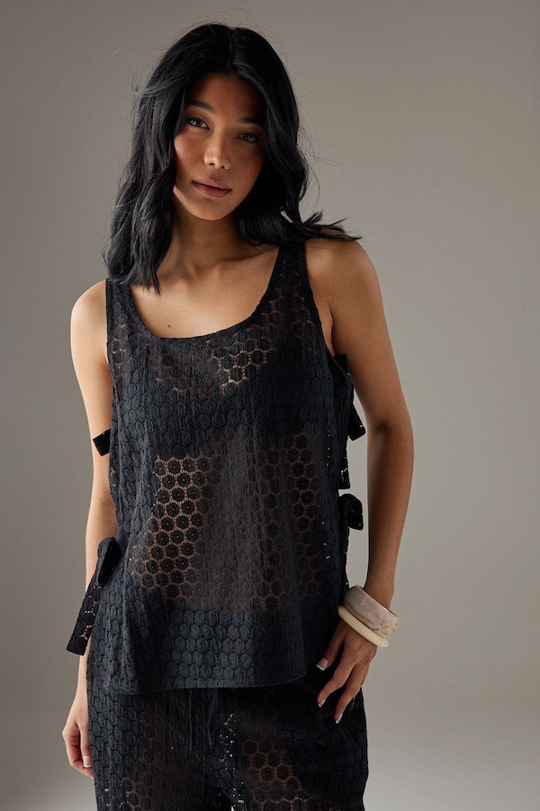 Warehouse Crochet Tie Side Tank Top Black