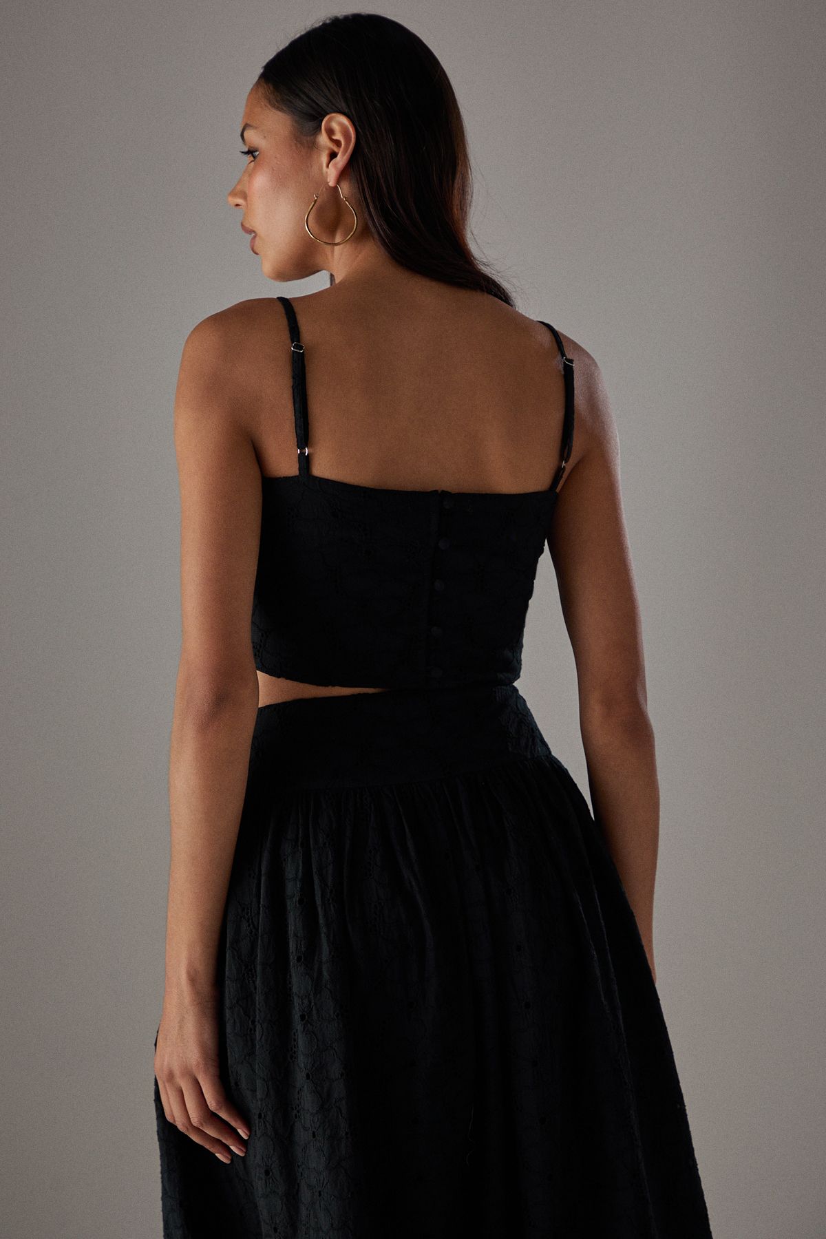 Warehouse HCD Broderie Strappy Bralette Crop Top Black image 3