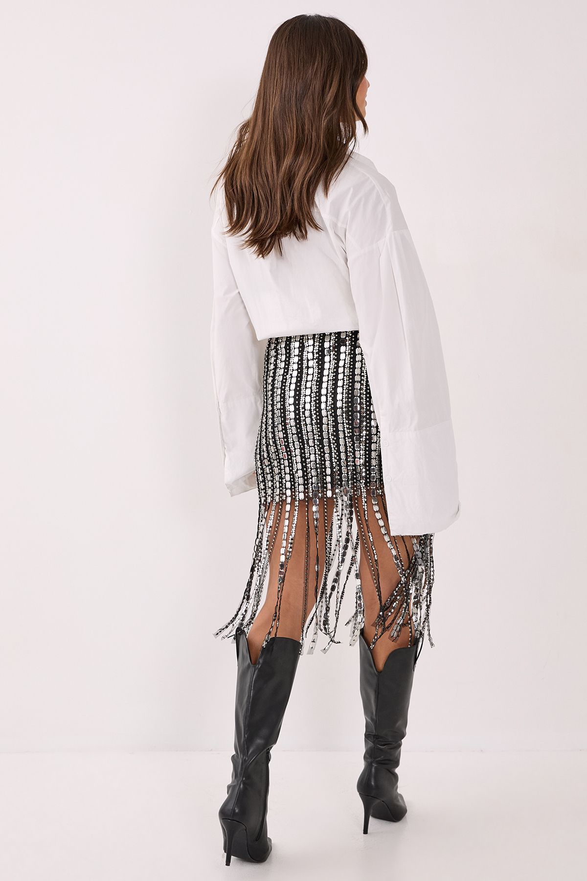NastyGal Beaded Tassel Mini Skirt Black image 3