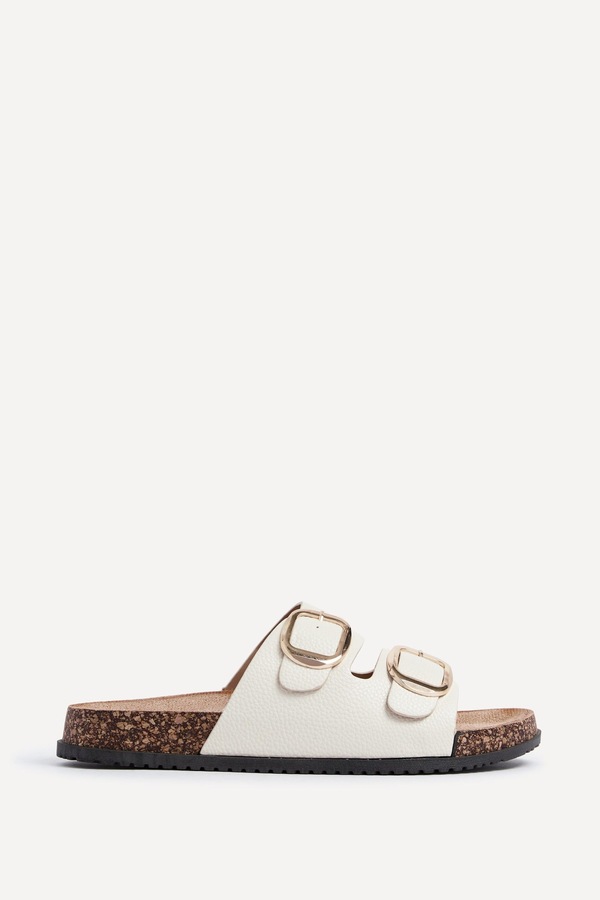Linzi Tatum Beige Double Buckle Slider Sandals