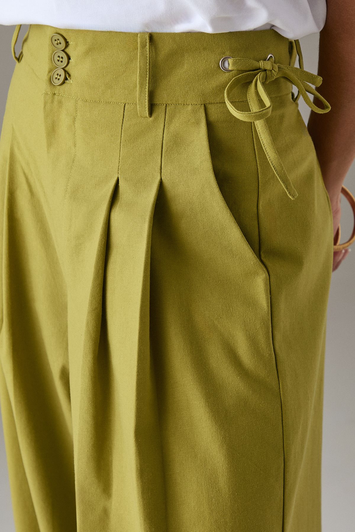 Warehouse Linen Blend Tailored Trousers Olive image 4