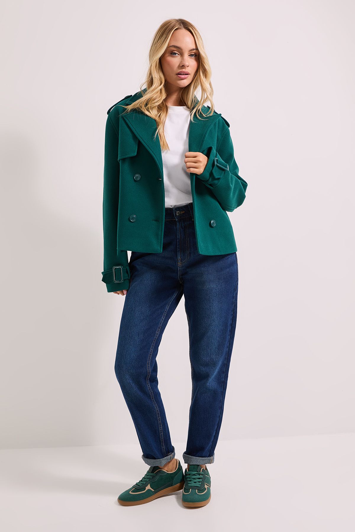 Dorothy Perkins Short Faux Wool Trench Coat Forest image 2