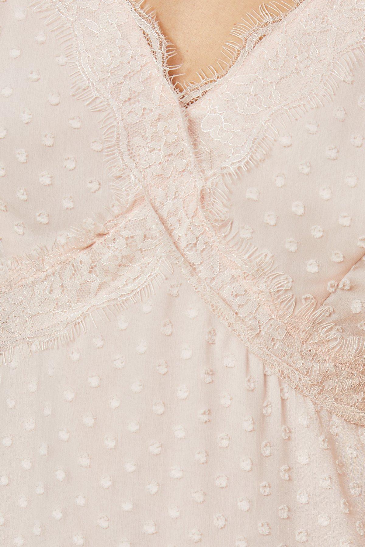 Oasis Dobby Chiffon Lace Insert Midi Dress Blush image 5