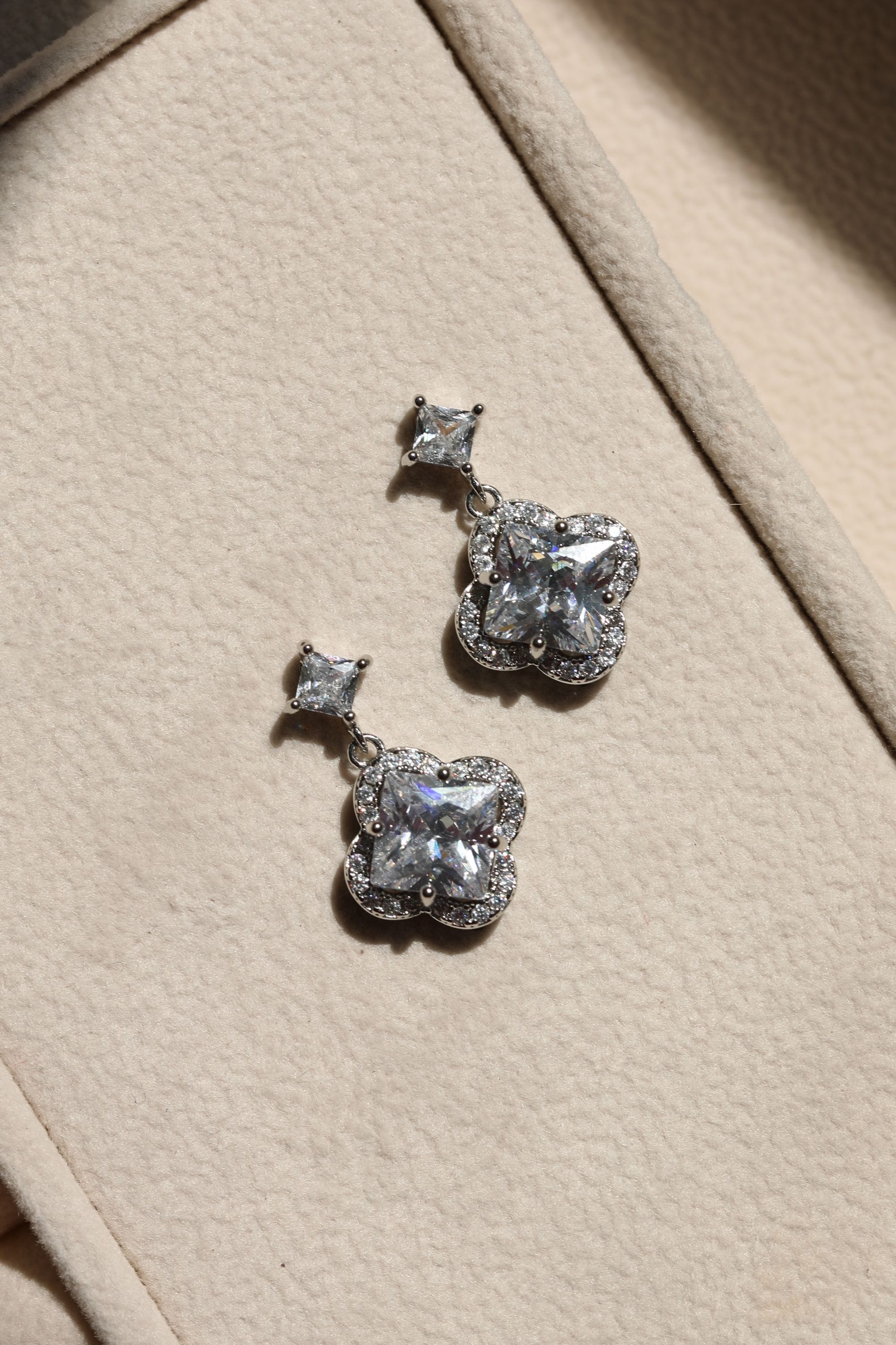 Jon Richard Rhodium Plated and Cubic Zirconia Clover Drop Earrings image 2