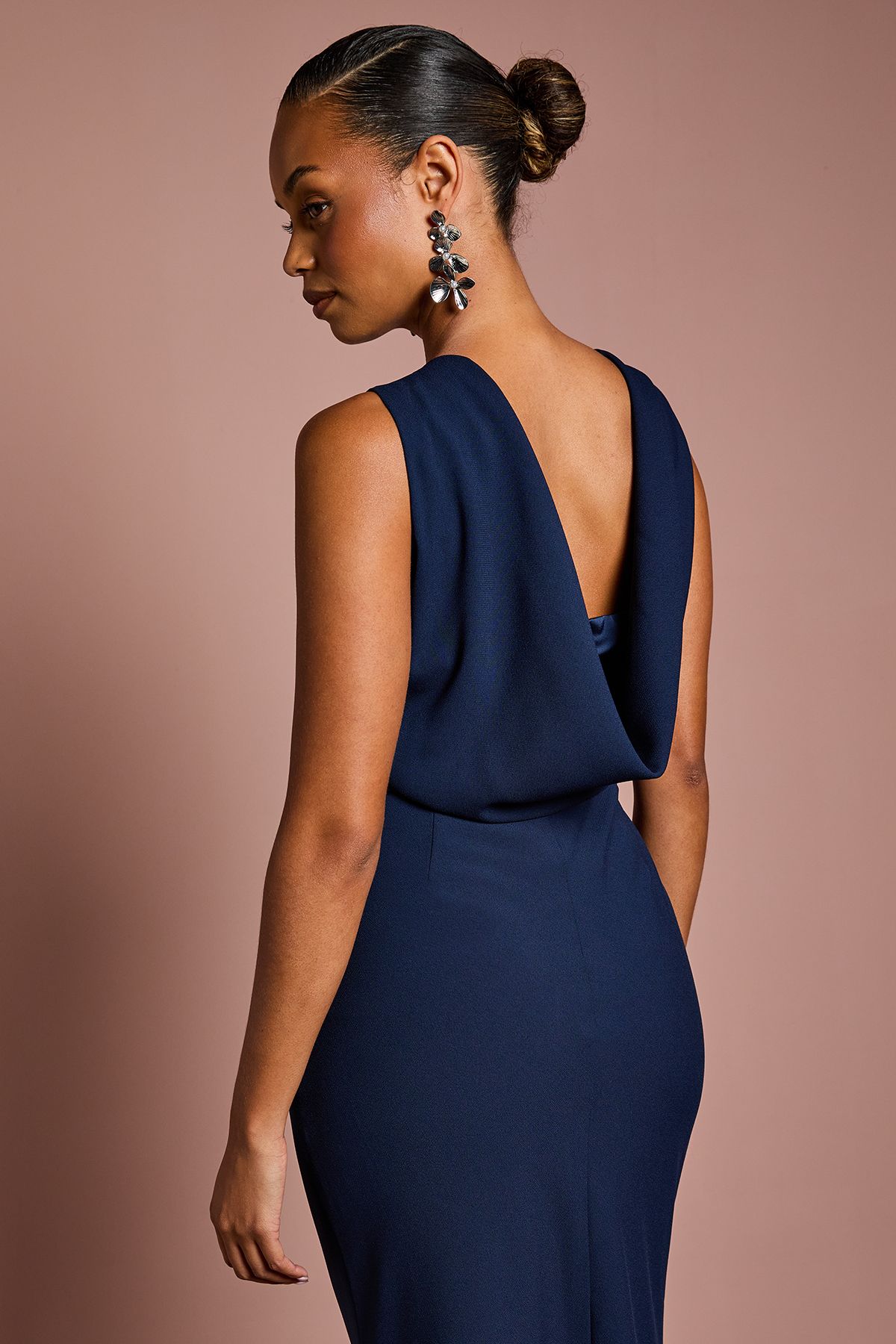Coast Coast Honoured Petite Sleeveless Cowl Back Maxi Bridesmaid Dress Navy image 4