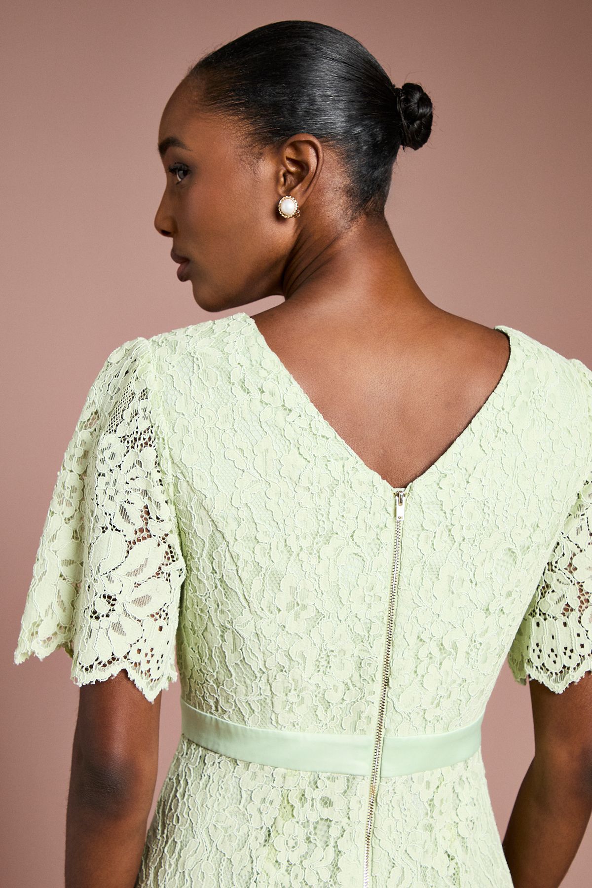 Coast Lace Angel Sleeve Midi Dress Sage image 5