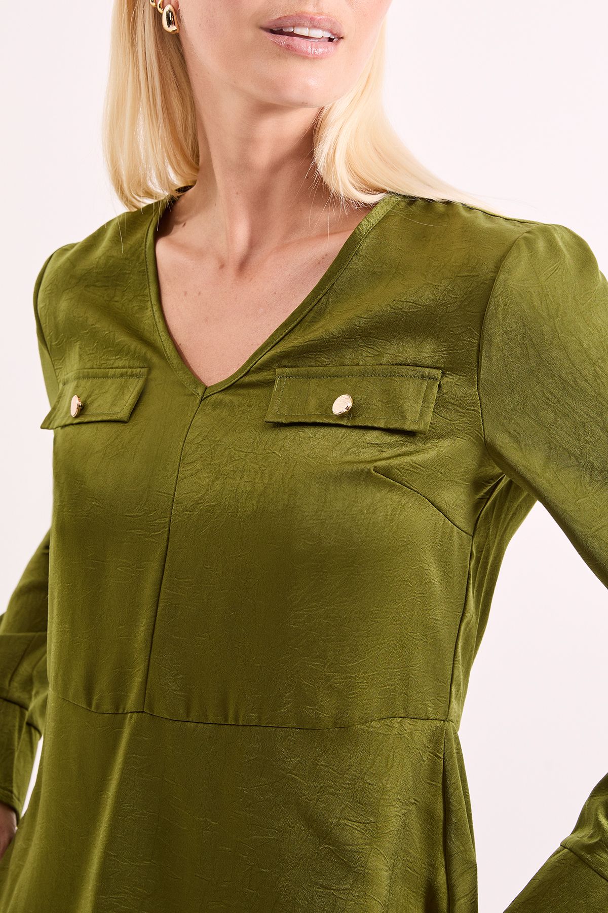 Principles Pocket Detail Satin V Neck Blouse Olive image 5