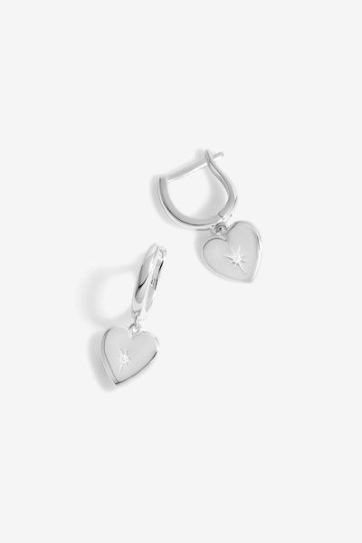 Simply Silver Sterling Silver 925 Starburst Heart Hoop Earrings