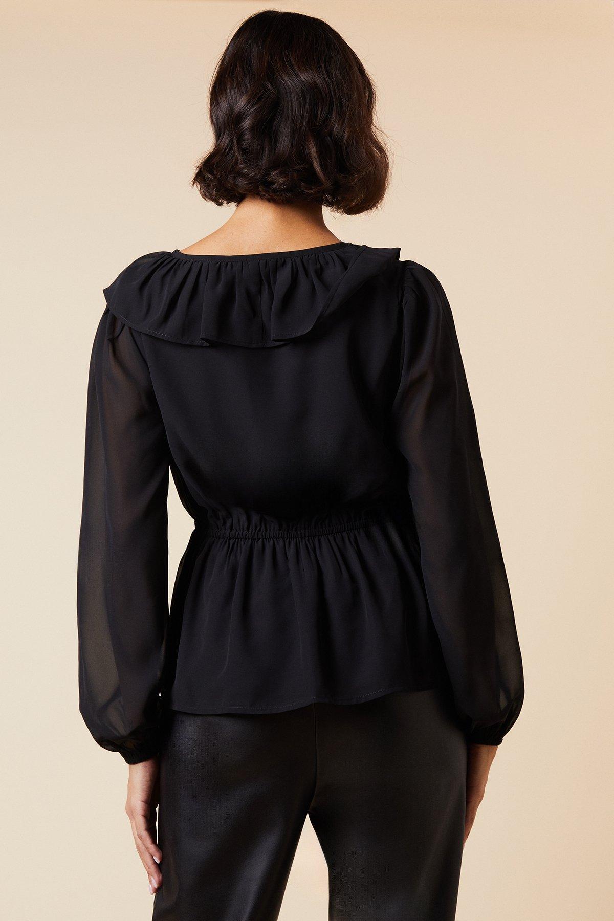 Dorothy Perkins Ruffle Front Long Sleeve Blouse Black image 3