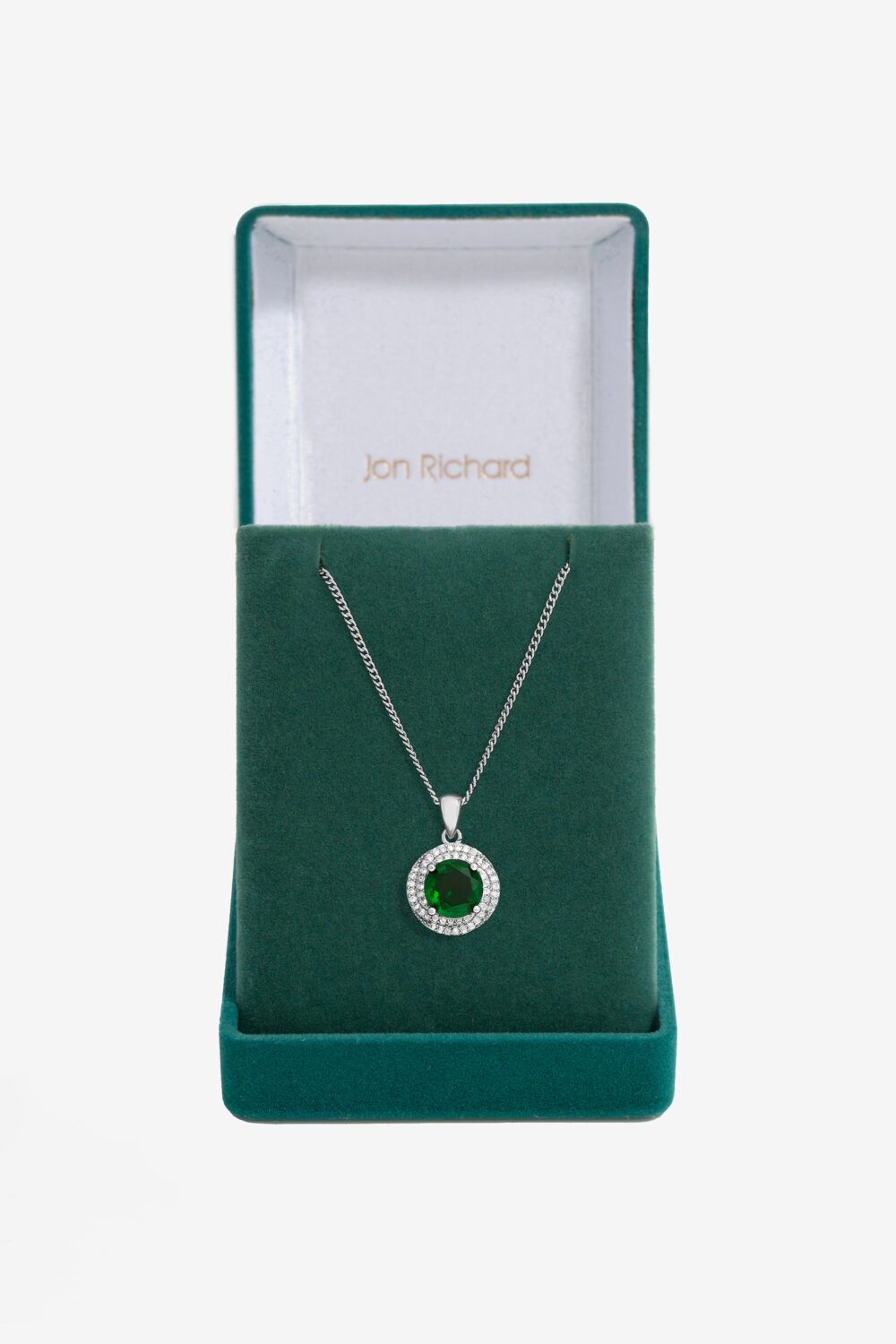 Jon Richard Rhodium Plated Cubic Zirconia Emerald Halo Pendant - Gift Boxed