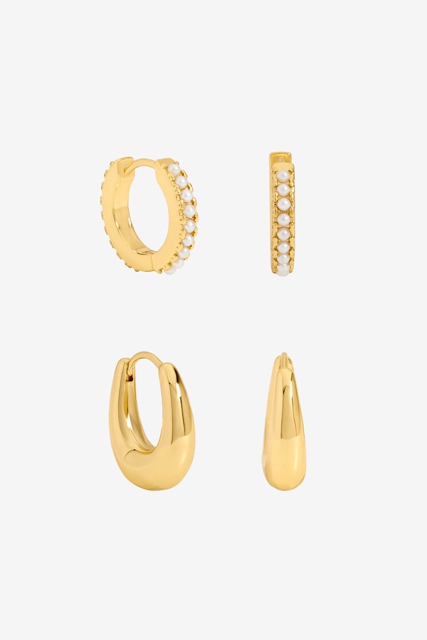 Jon Richard Gold Polished and Pearl Hoops - Pack of 2