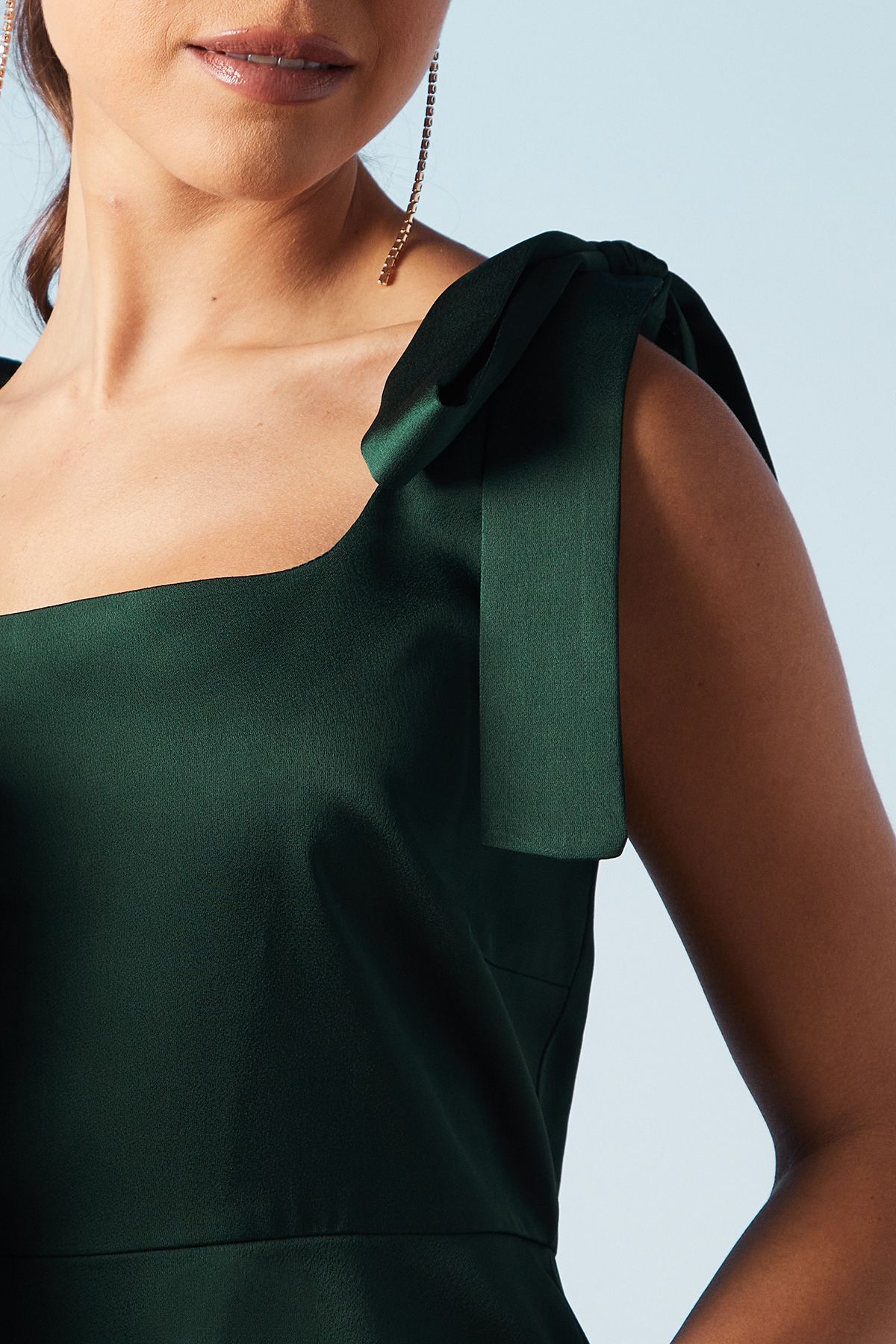 Oasis Tie Shoulder Satin Bridesmaid Mini Dress Emerald image 5