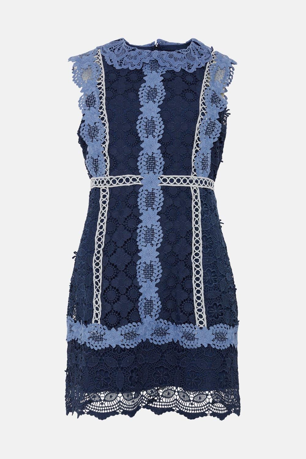 Coast Placement Lace Mini Dress With Collar Navy image 4
