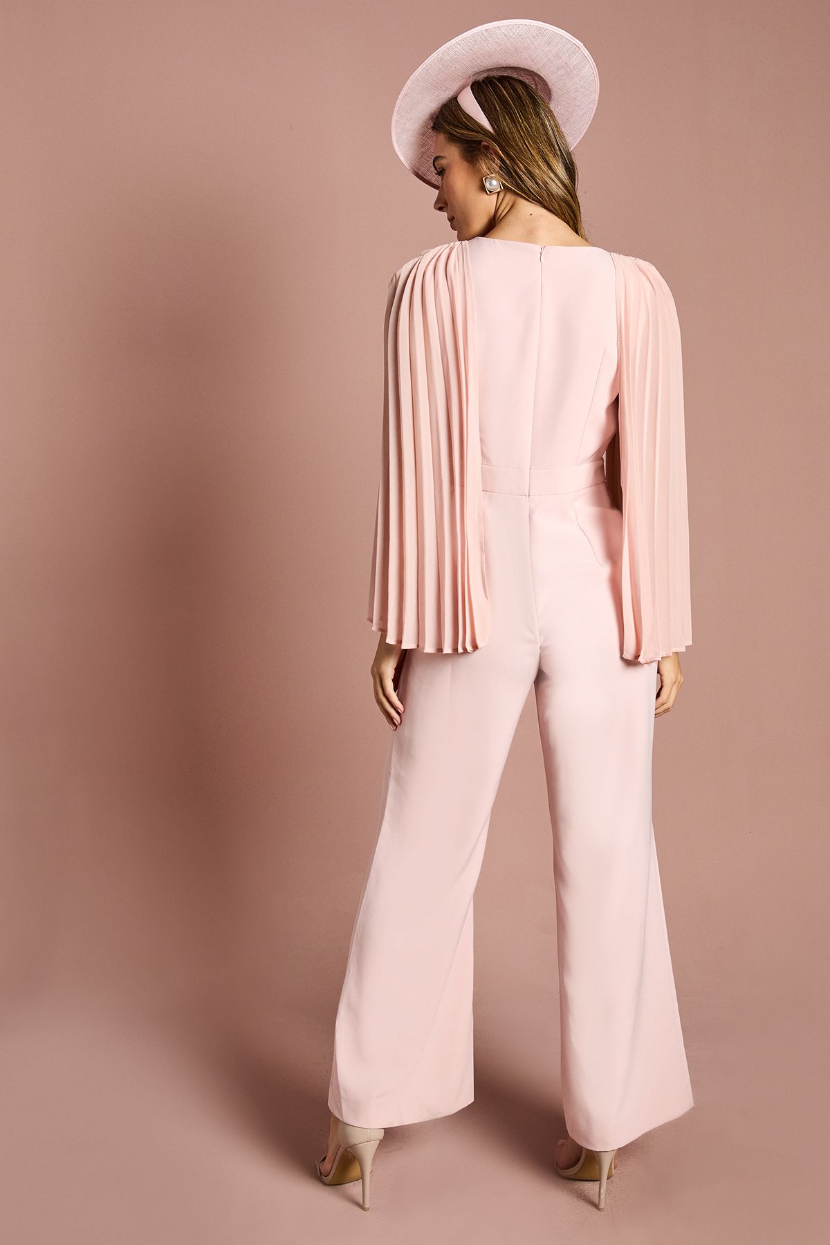 Coast V Neck Pleated Long Sleeve Jumpsuit Blush image 3