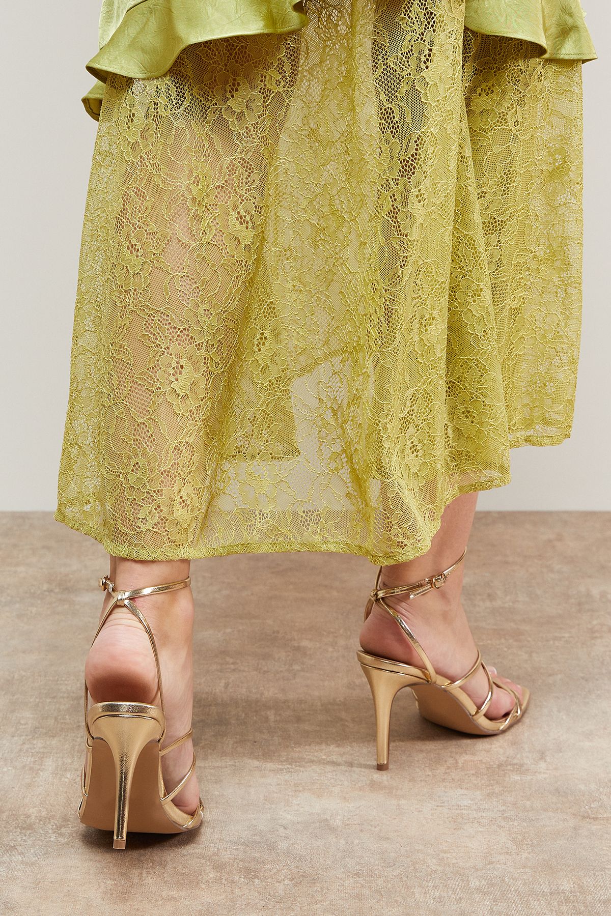 Oasis Dyani Faux Leather Multi Strap High Stiletto Heel Sandals Gold image 4