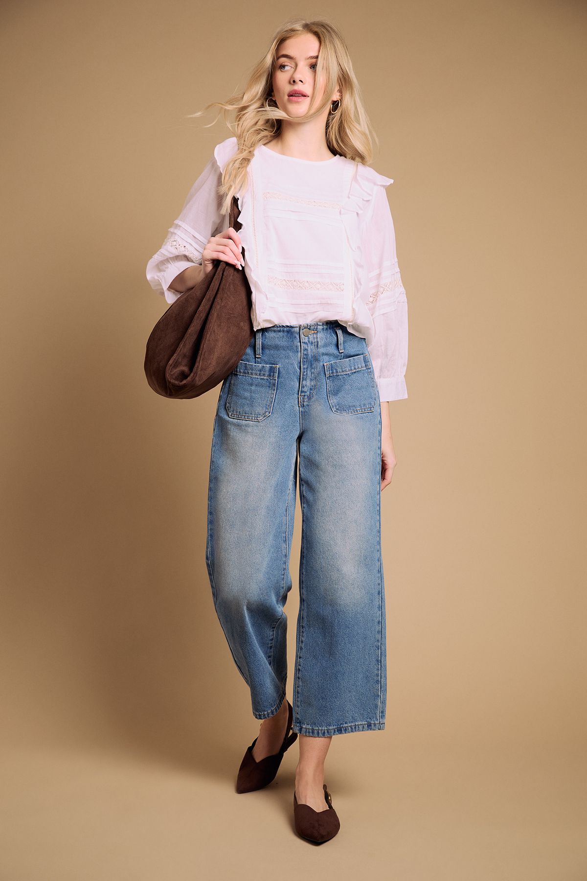 Oasis Binx Faux Suede Slingback Pointed Flat Shoes Chocolate image 2