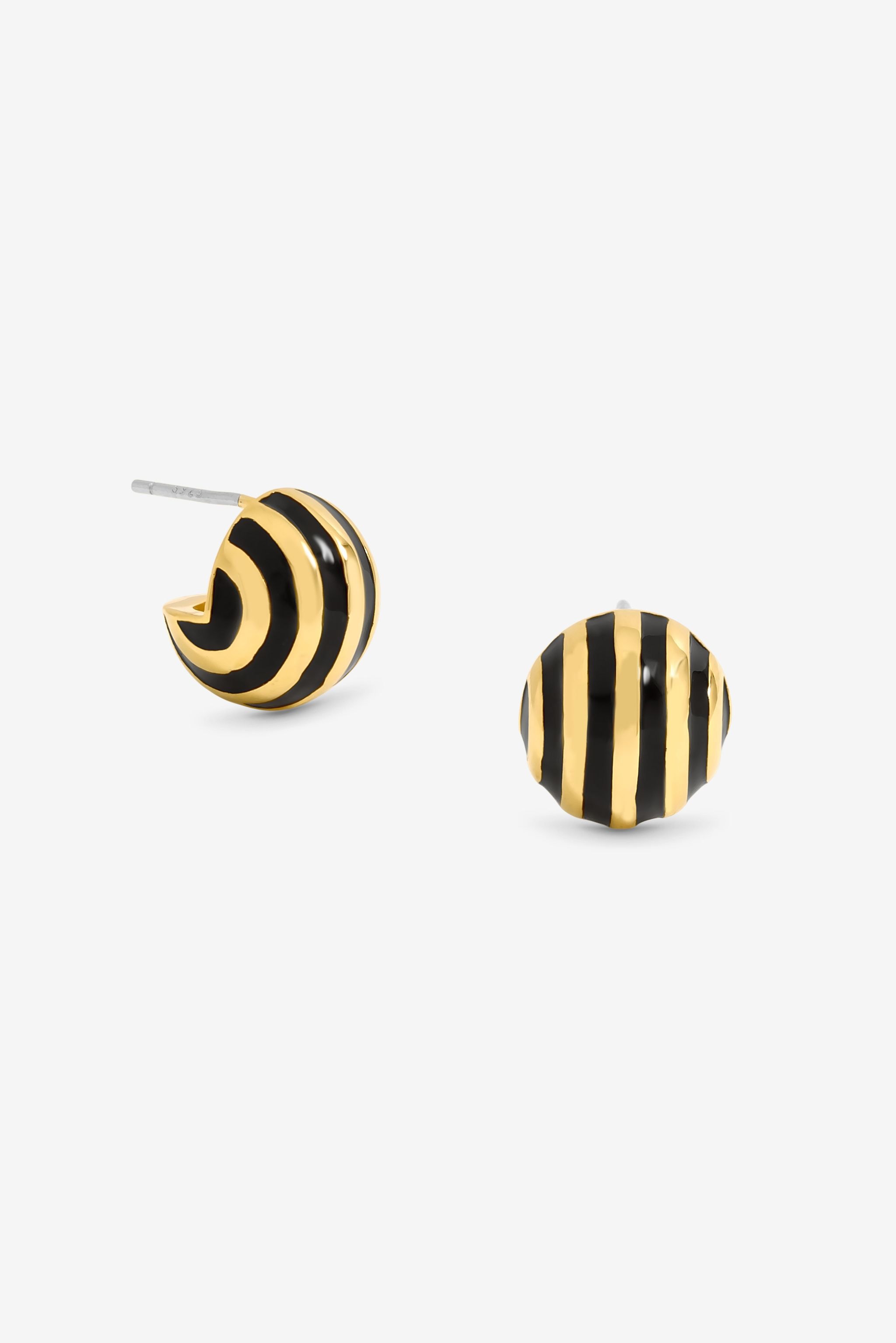 Jon Richard Gold Plated And Jet Enamel Stripe Dome Earrings image 1