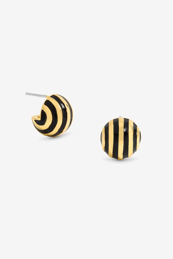 Jon Richard Gold Plated And Jet Enamel Stripe Dome Earrings