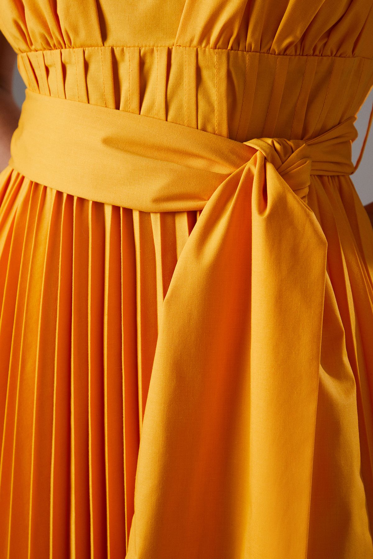 Coast Lisa Tan Polo Pleated Cotton Belted Midi Dress Yellow image 5