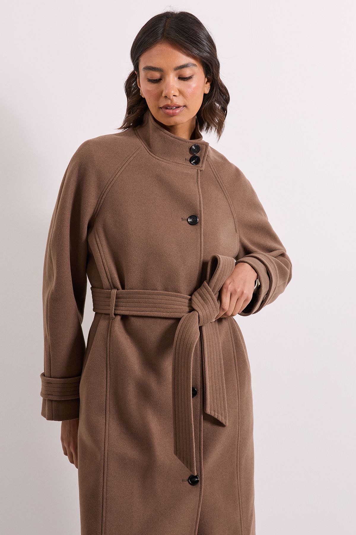 Dorothy Perkins Classic Midi Funnel Neck Coat Oatmeal image 4