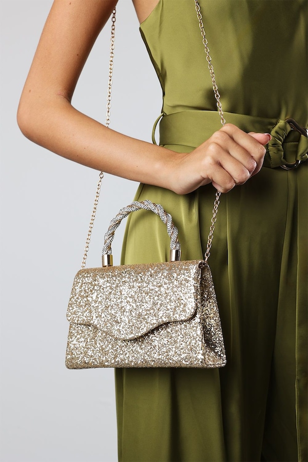 Where's That From 'Pluie' Glitter Evening Bag With Braided Top Handle