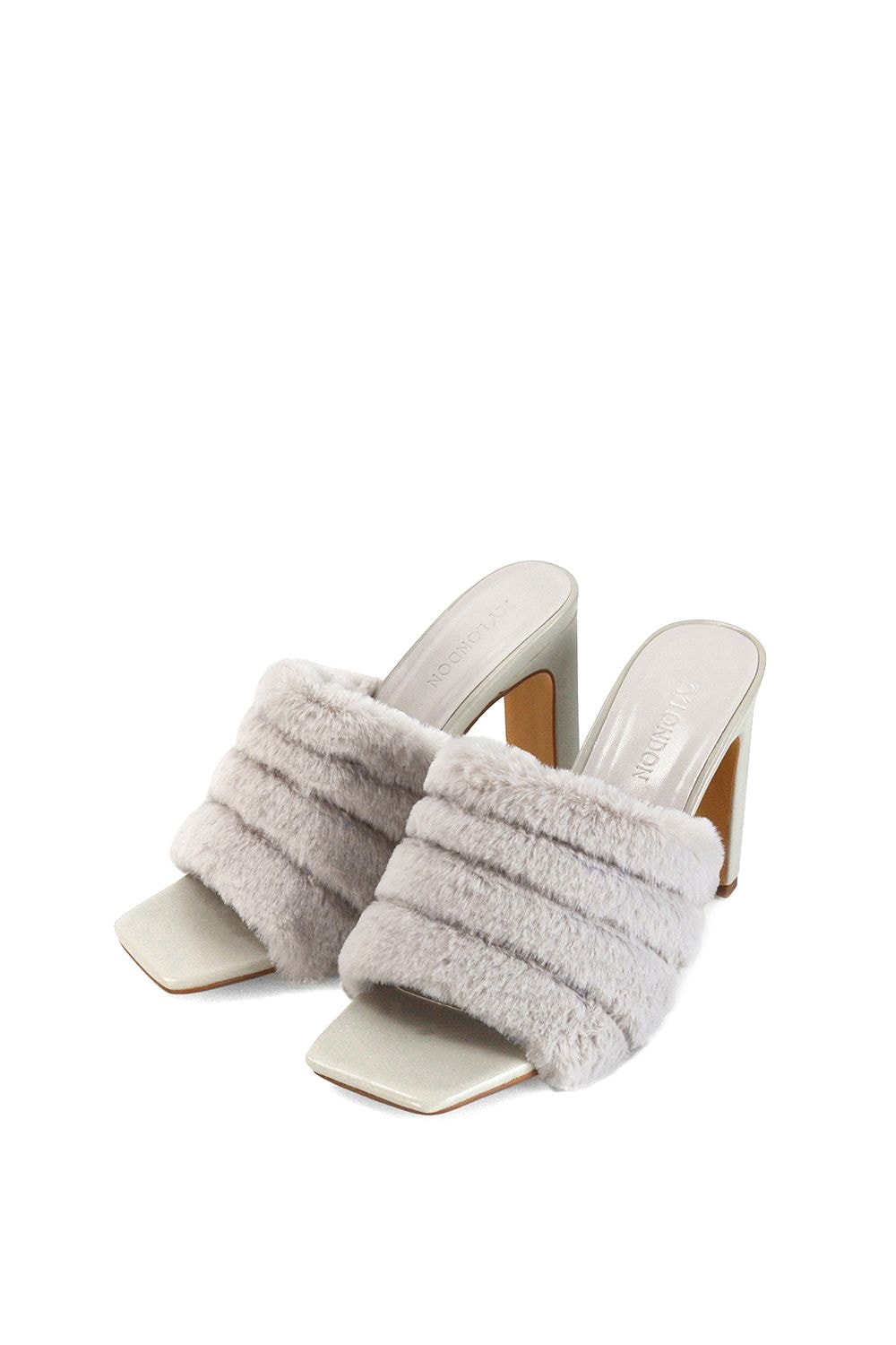 XY London 'Hunter' Fluffy Faux Fur Square Toe Slim Block Heel Mules image 3