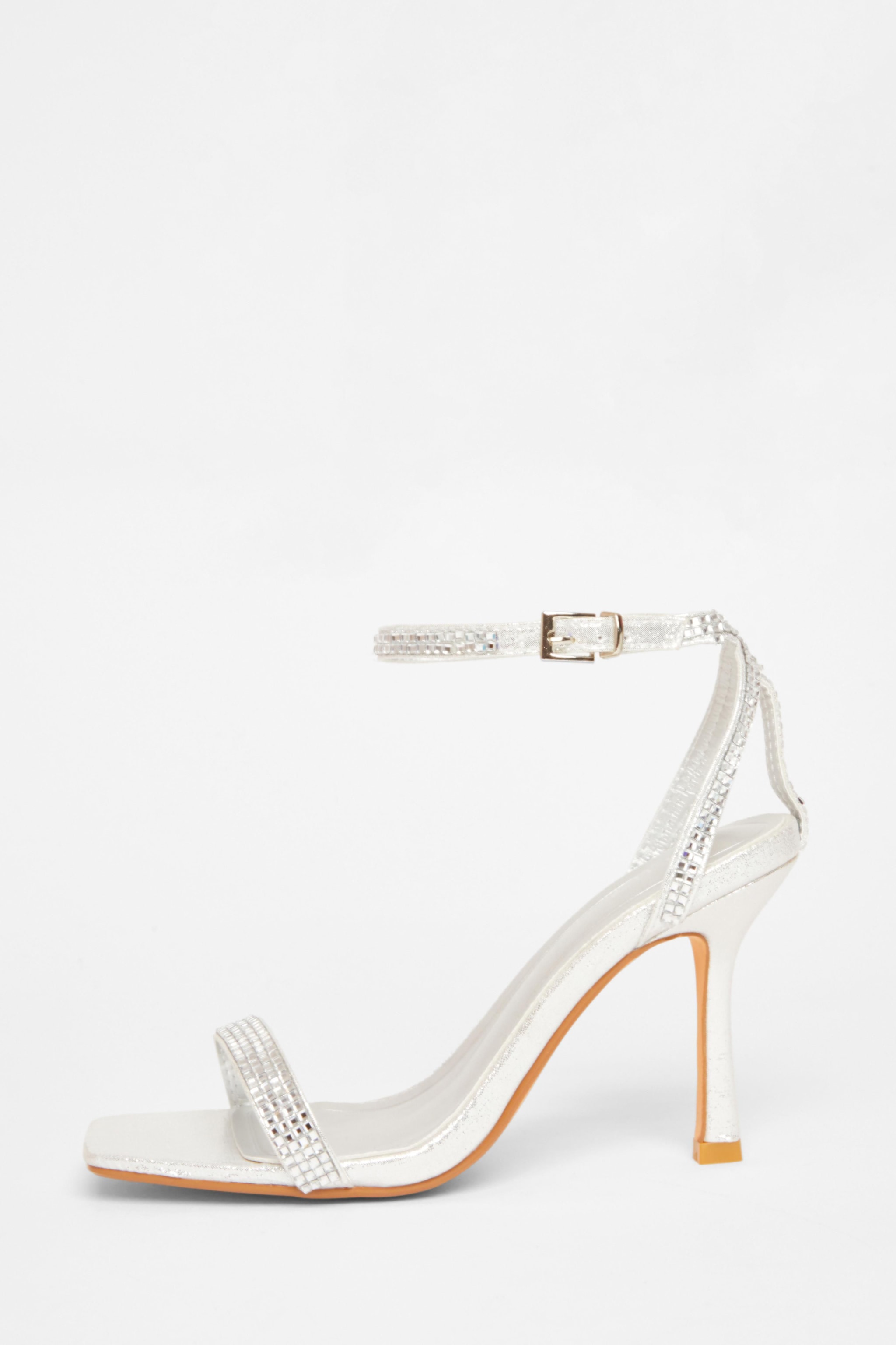 Quiz Silver Diamante Strap Heels image 3