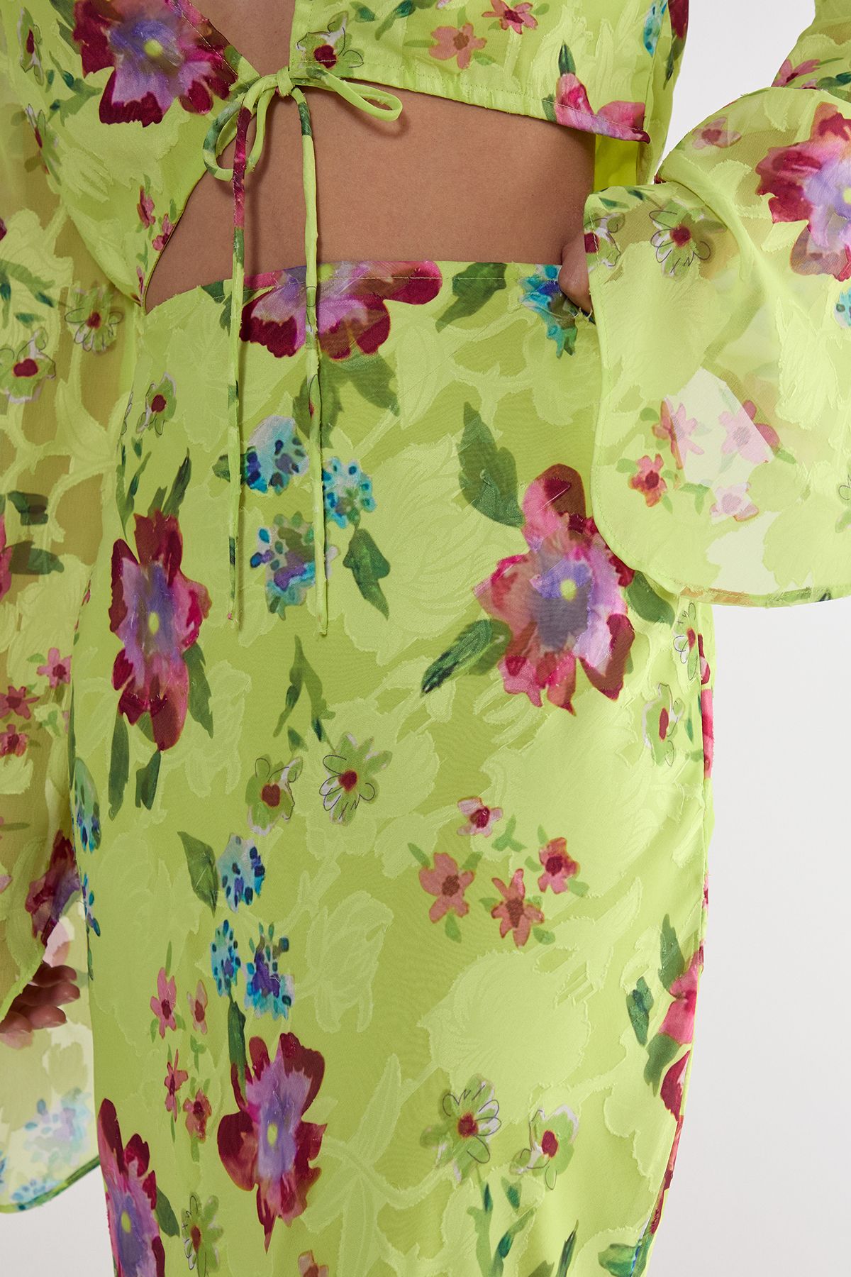 NastyGal Floral Burnout Maxi Skirt Lime image 3