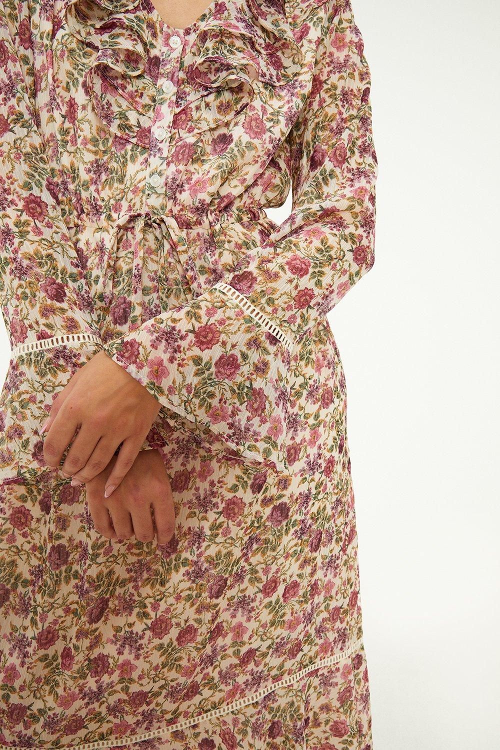 Oasis Vintage Floral Double Ruffle Button Front Dress Multi image 3