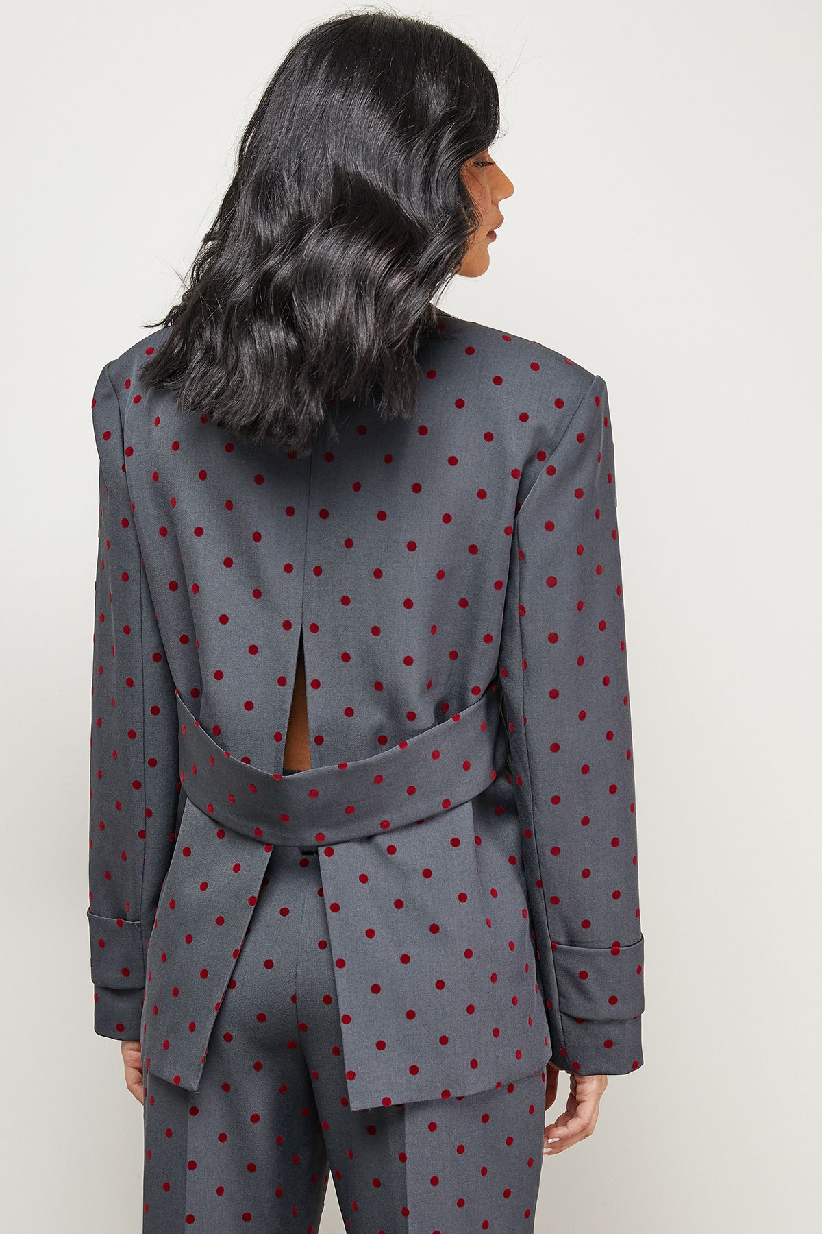 Warehouse Burgundy Velvet Spot Blazer Co-ord Grey image 3