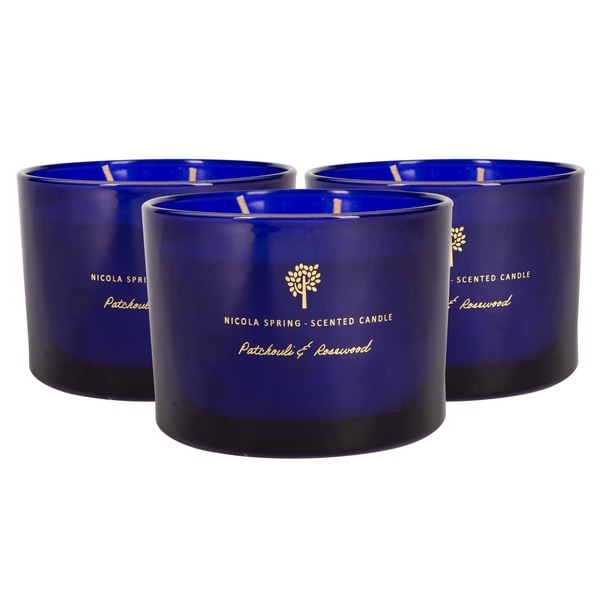 Nicola Spring 350g Patchouli & Rosewood Soy Candles - Pack of 3 - Double Wick Sweet