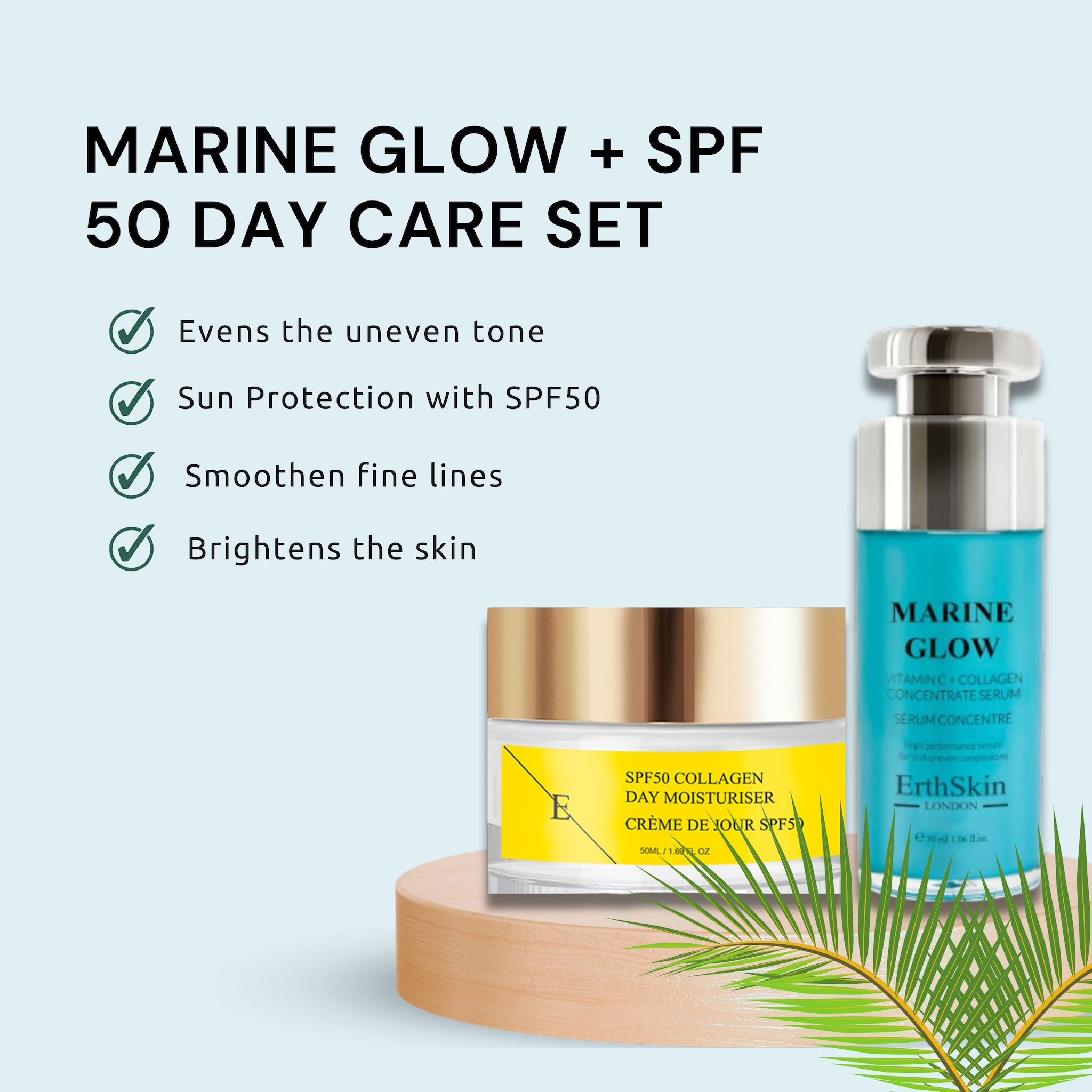 Erth Skin London Glow Duo: Marine Vitamin C Serum 30ml + SPF 50 Collagen Cream 50ml image 3