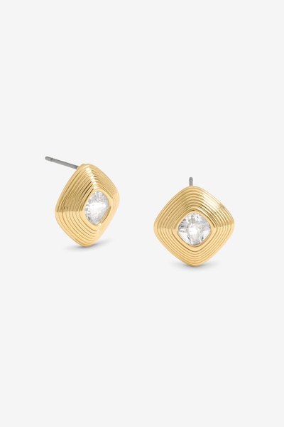 Jon Richard Gold Plated Ridge And Crystal Stud Earrings