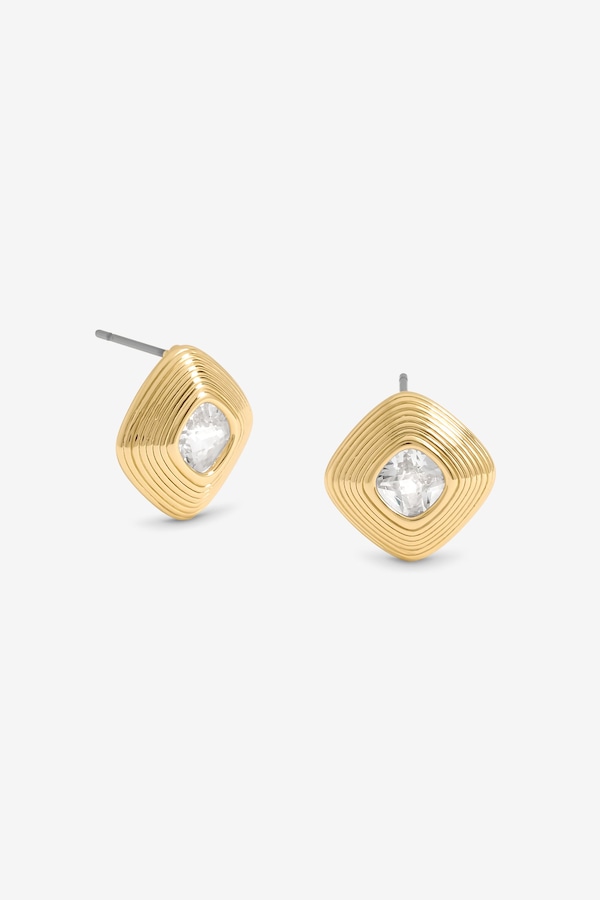 Jon Richard Gold Plated Ridge And Crystal Stud Earrings