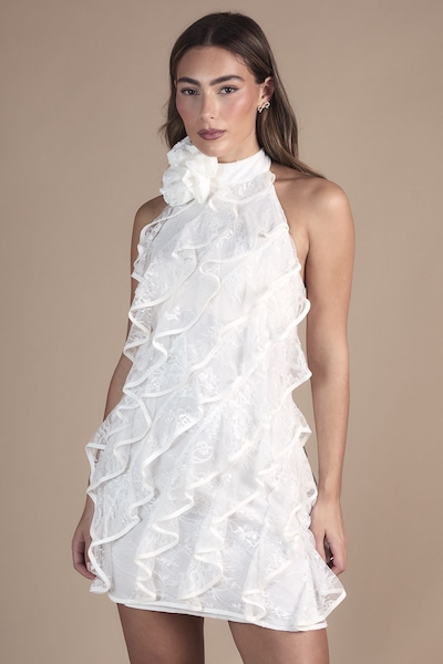 Coast Lace Frill Mini Bridal Dress Ivory