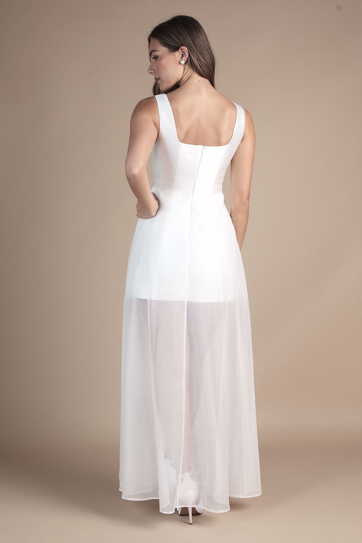 Coast Petite Twill Mini Wedding Dress With Organza Skirt Ivory image 3