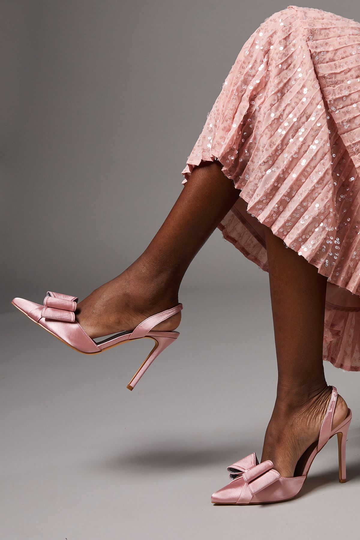 Coast Tamara Satin Bow Sling Back Stiletto Court Shoes Blush