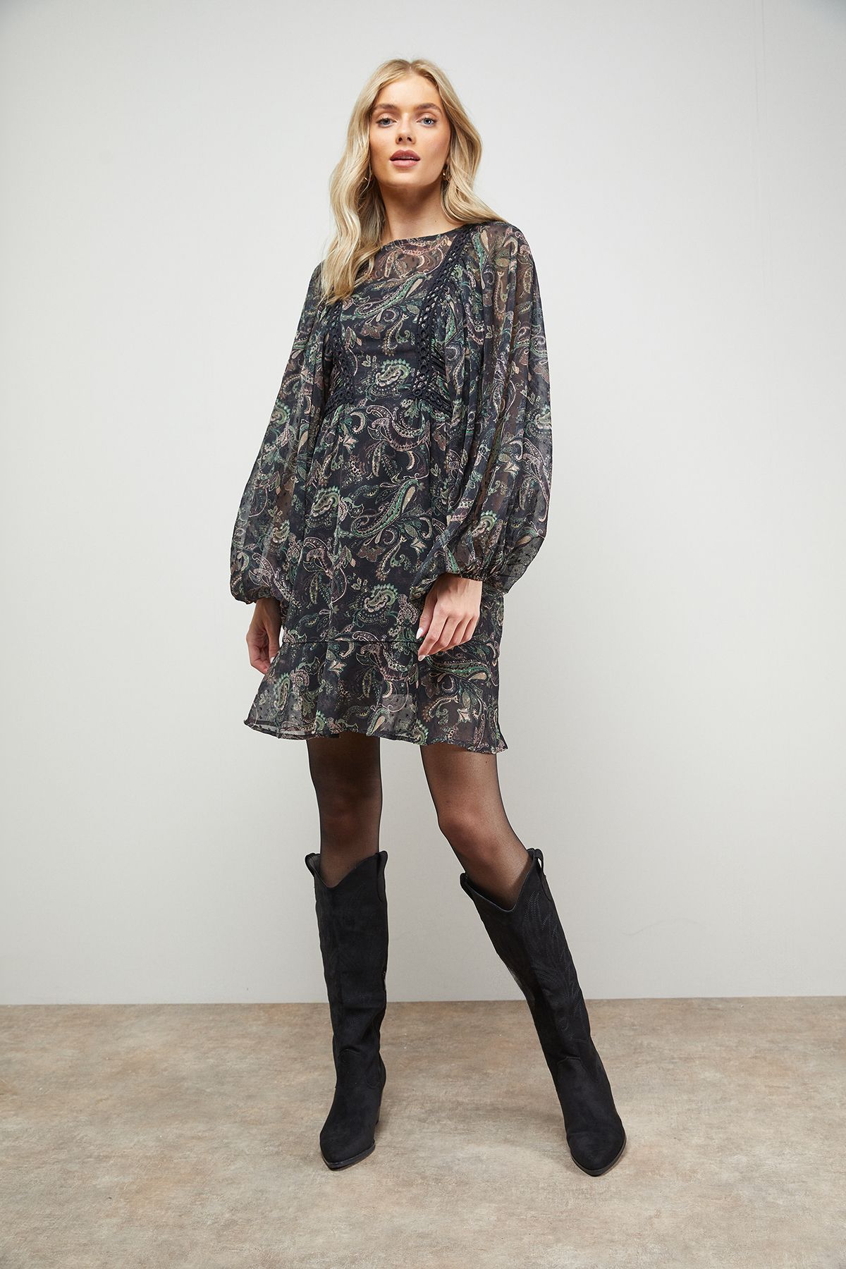 Oasis Printed Trim Detail Batwing Mini Dress Multi image 1